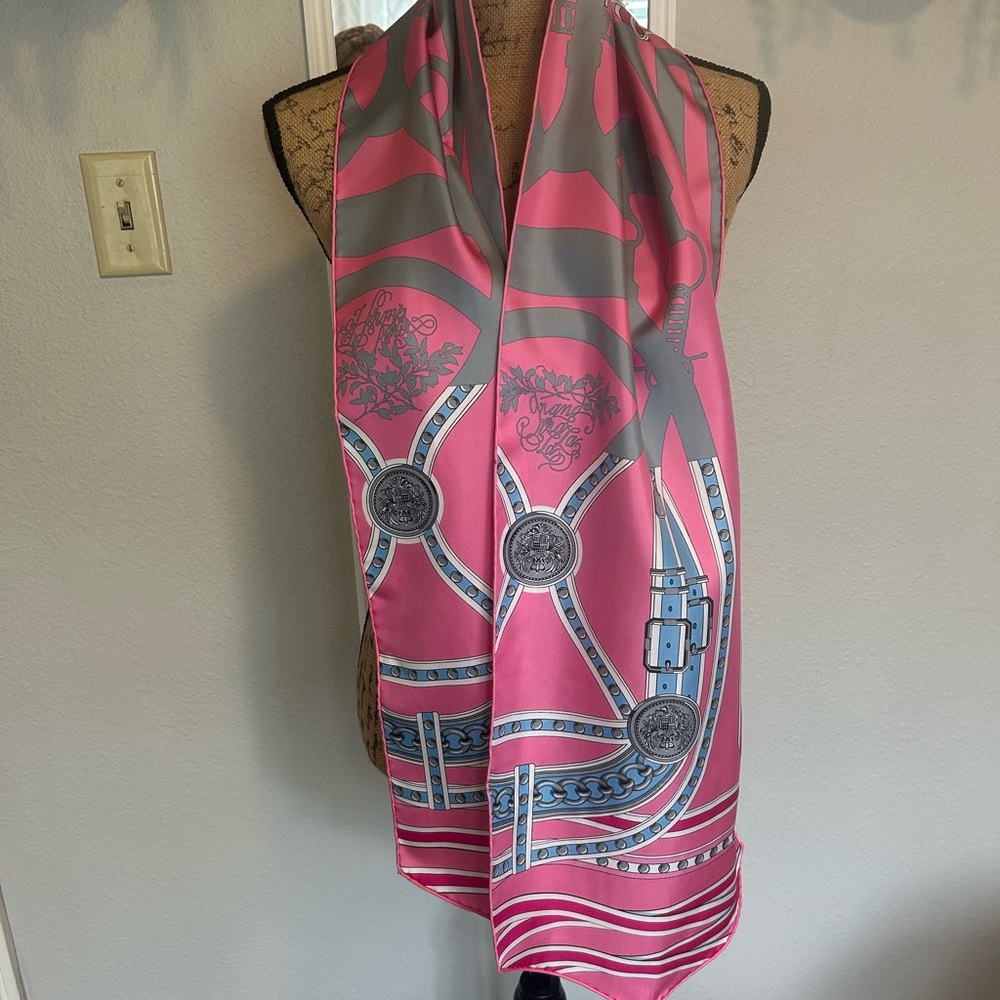 New Hermes Pink and Silver Scarf